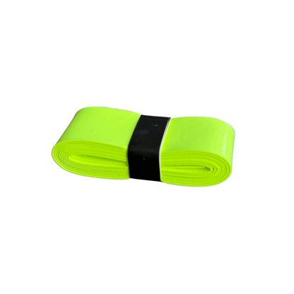 Roll of green overgrip tape with a black band on a white background